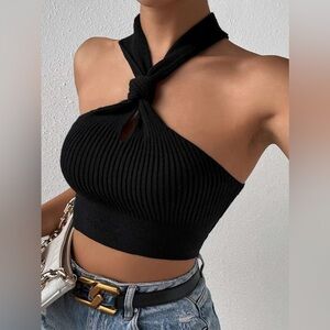 Shein Curve Cutout Cropped Knit  Top
